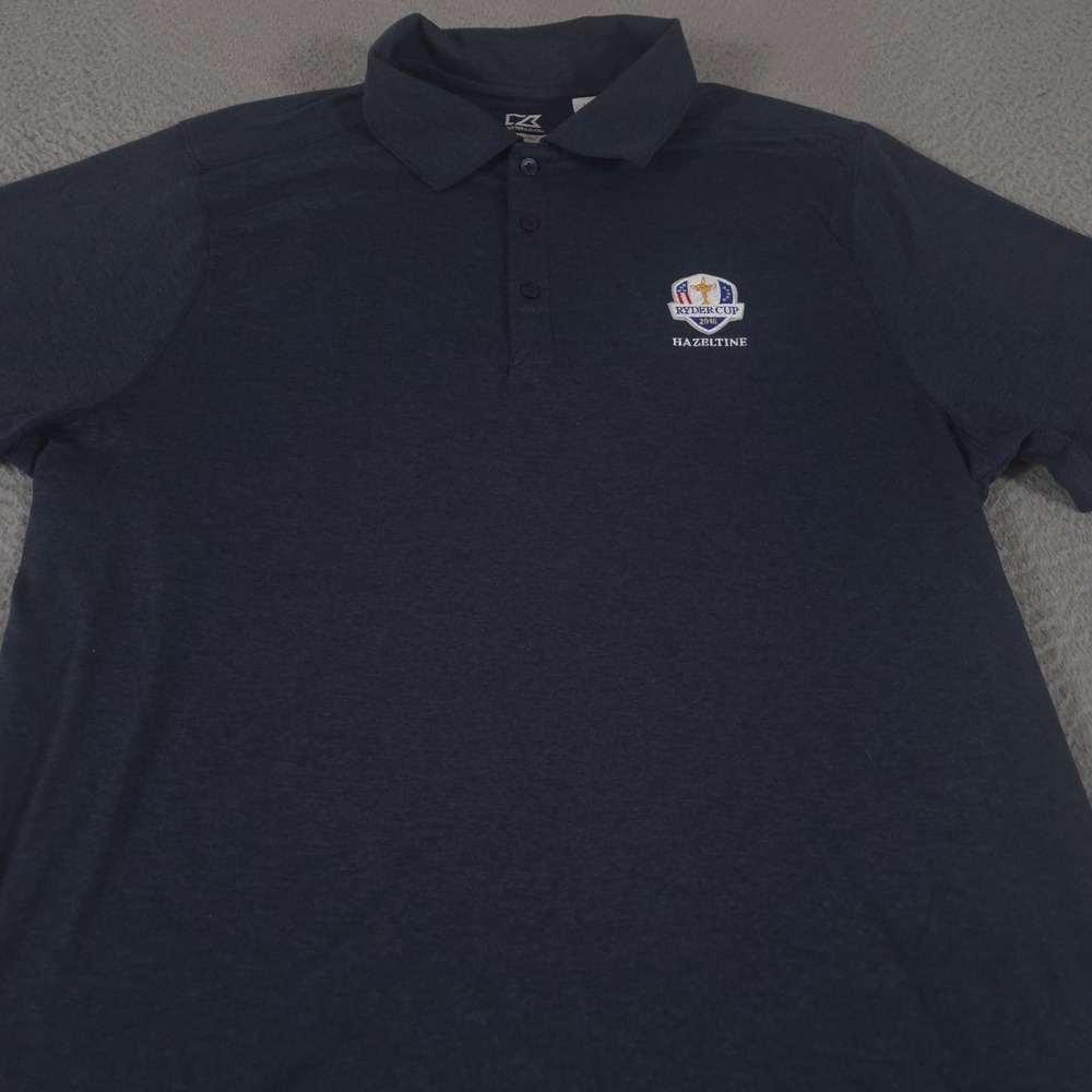 Cutter & Buck Polo Shirt Mens L Navy Chelan Ryder Cup 2016 Hazeltine DryTec Logo